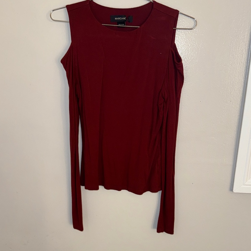 Marciano Burgundy Cold Shoulder Long Sleeve Top
